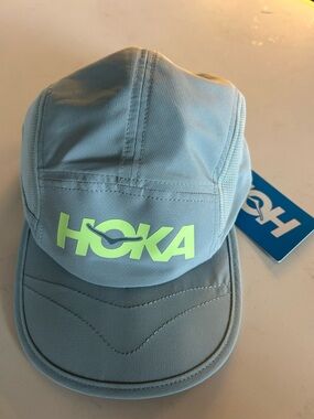 HOKA RUN HAT Pale Blue Cap with Neon Yellow Logo All People